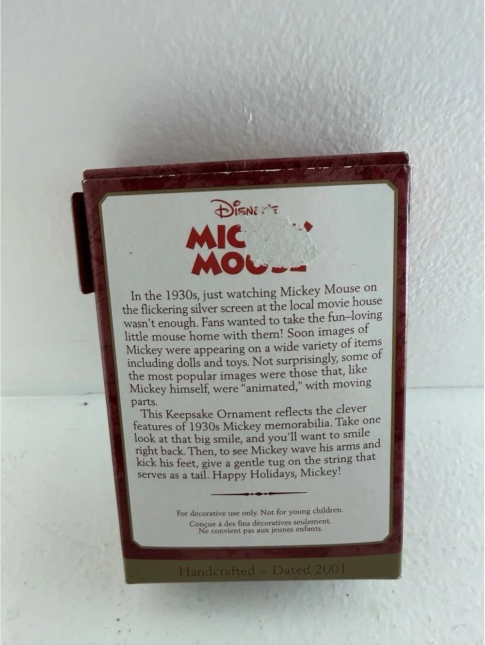 Hallmark Keepsake Ornament 2001 -  Disney Bell Ringing Mickey Mouse Santa